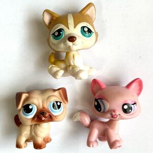 LPS Littlest Pet Shop #386 Husky, #1312 Pug & #1313 Walking Cat